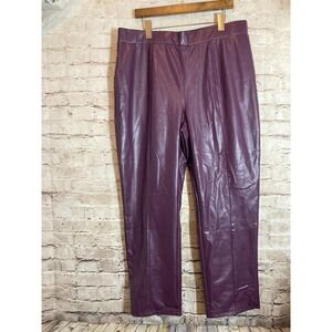 D&Co. Signature Faux Leather Pants Womens Large Plum Purple Bootcut Pull On